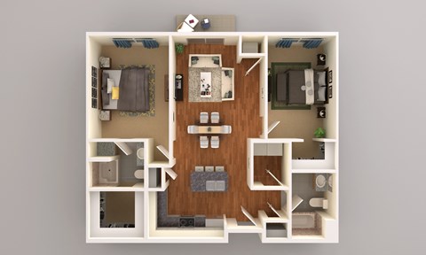 Floor plan for 2 beds, 2 baths, 1165 sqft